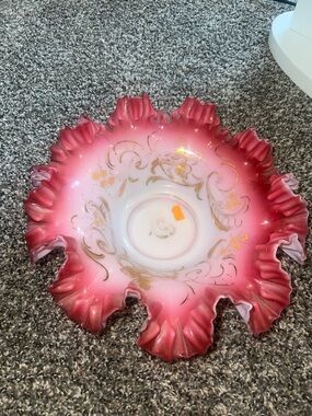 Antique Pink Ruffled Bride’s Glass Basket